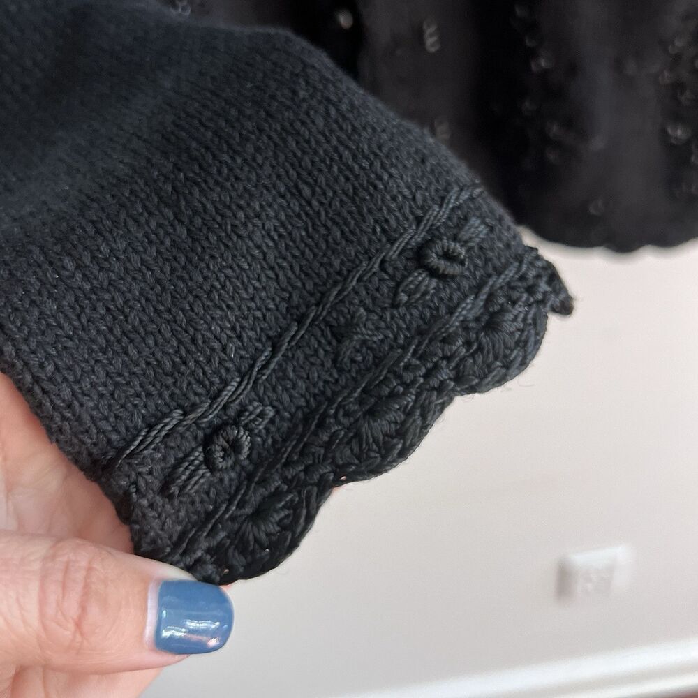 Vtg Black Knit Sweater Grandma Beaded Embroidery Flowers XL Grandma Yarnworks - Picture 5 of 12